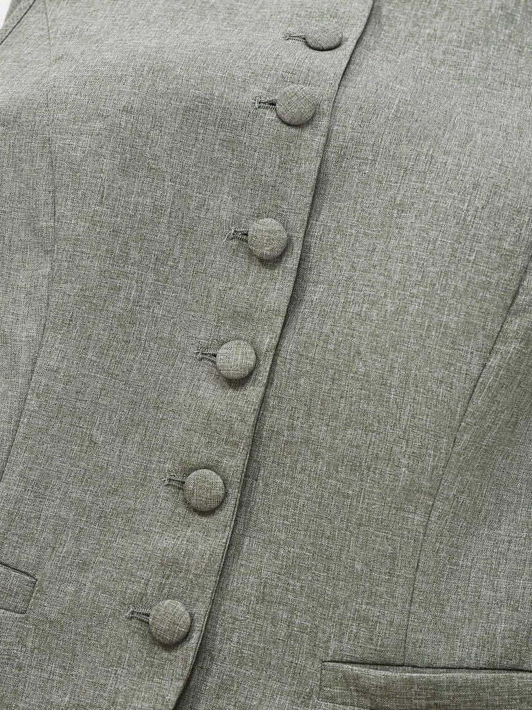 2PCS Gilet et pantalon large style bureau uni des années 1940