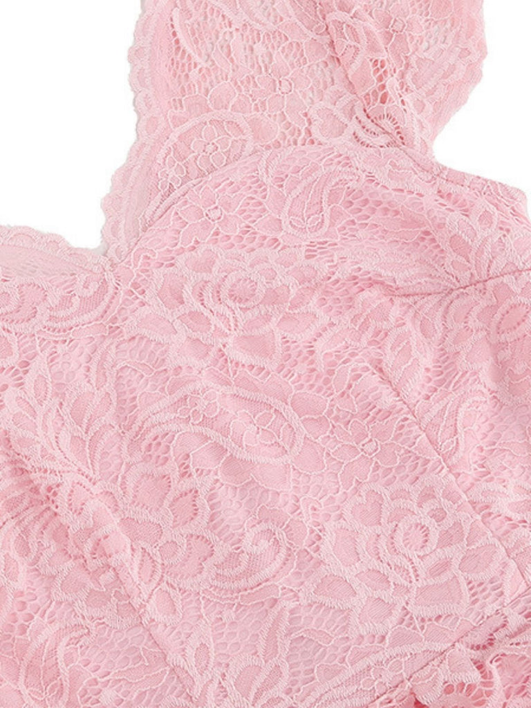 Robe en dentelle unie à col en V et sans manches années 1950