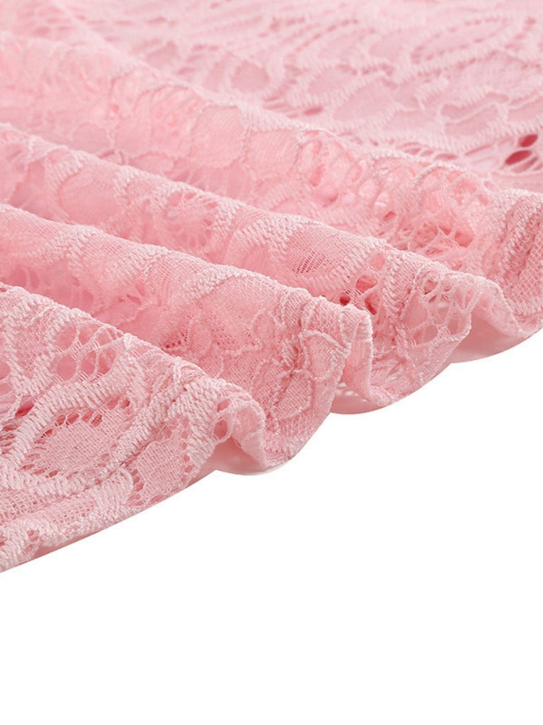 Robe en dentelle unie à col en V et sans manches années 1950