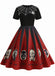 Robe patchwork imprimé toile d'araignée rouge pour Halloween des années 1950
