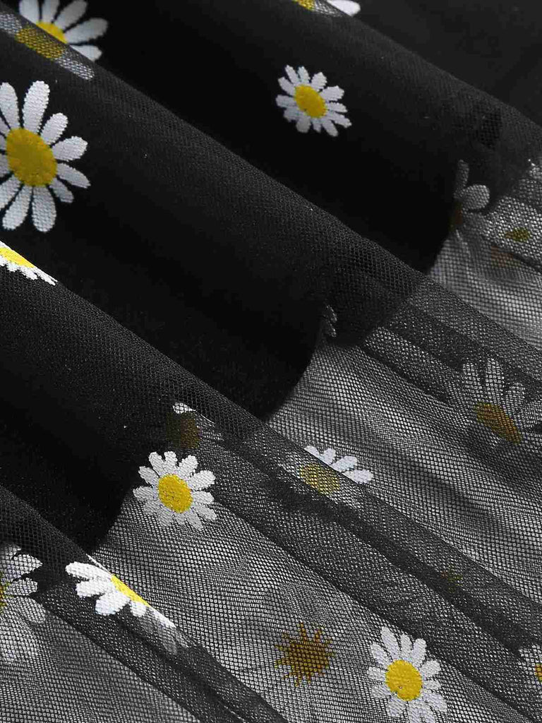 Jupe trapèze taille haute en maille marguerite des années 1940