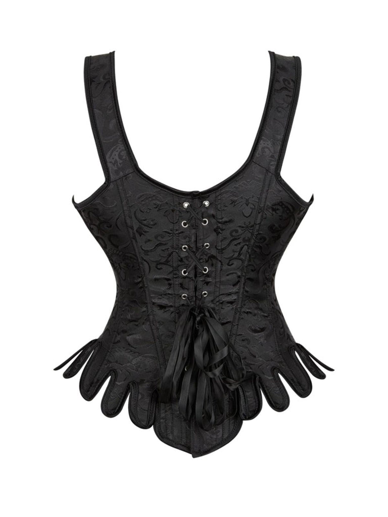 Corset noire gothique en brocart jacquard années 1980