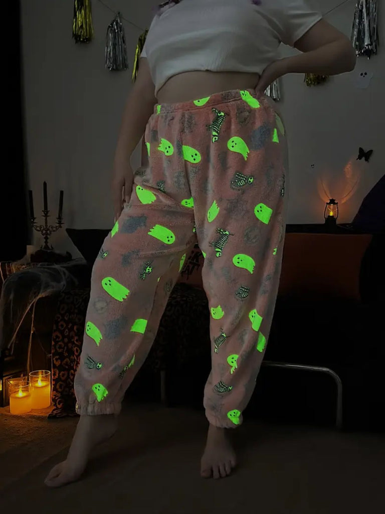 Pantalon de pyjama fantôme citrouille lumineux d'Halloween des années 1970