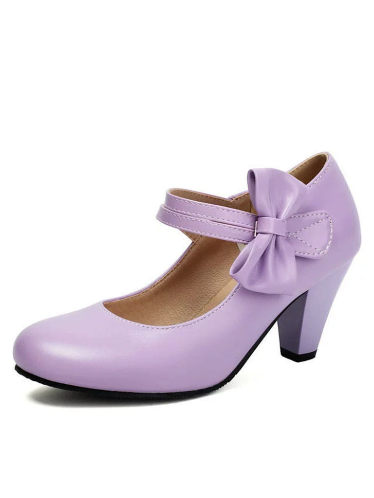 Chaussures à talons hauts en cuir massif à brides et nœuds vintage