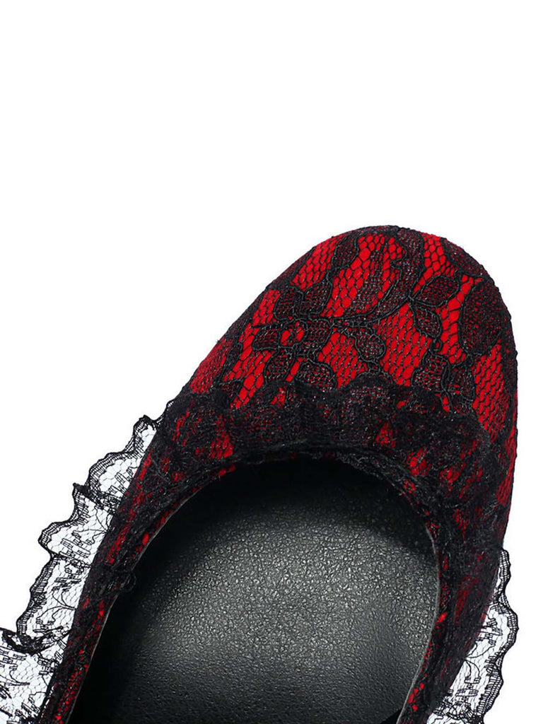 Escarpins à talons épais en velours rose avec nœud en dentelle