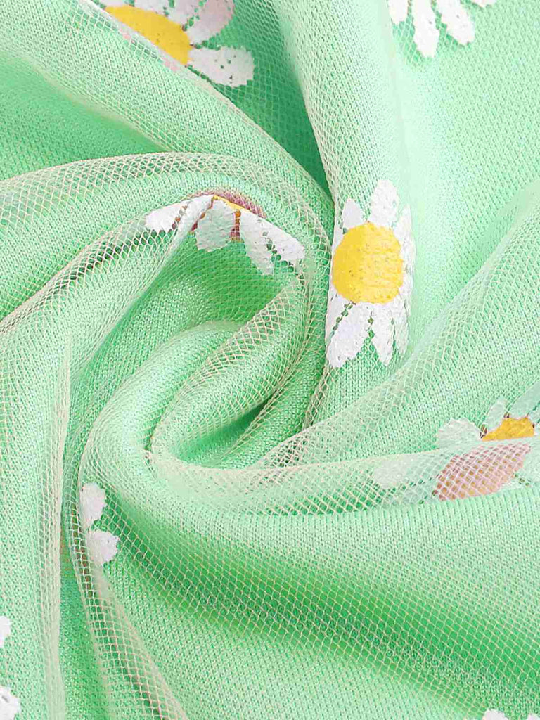 Jupe trapèze taille haute en maille marguerite des années 1940