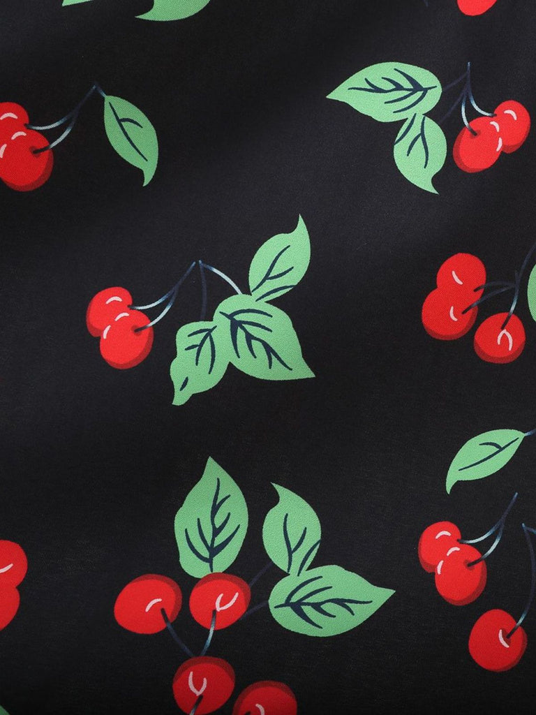 Robe trapèze rouge cerises et à manches longues années 1950