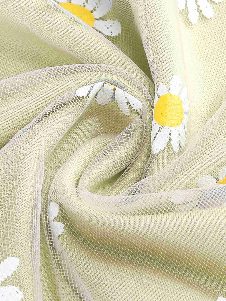 Jupe trapèze taille haute en maille marguerite des années 1940