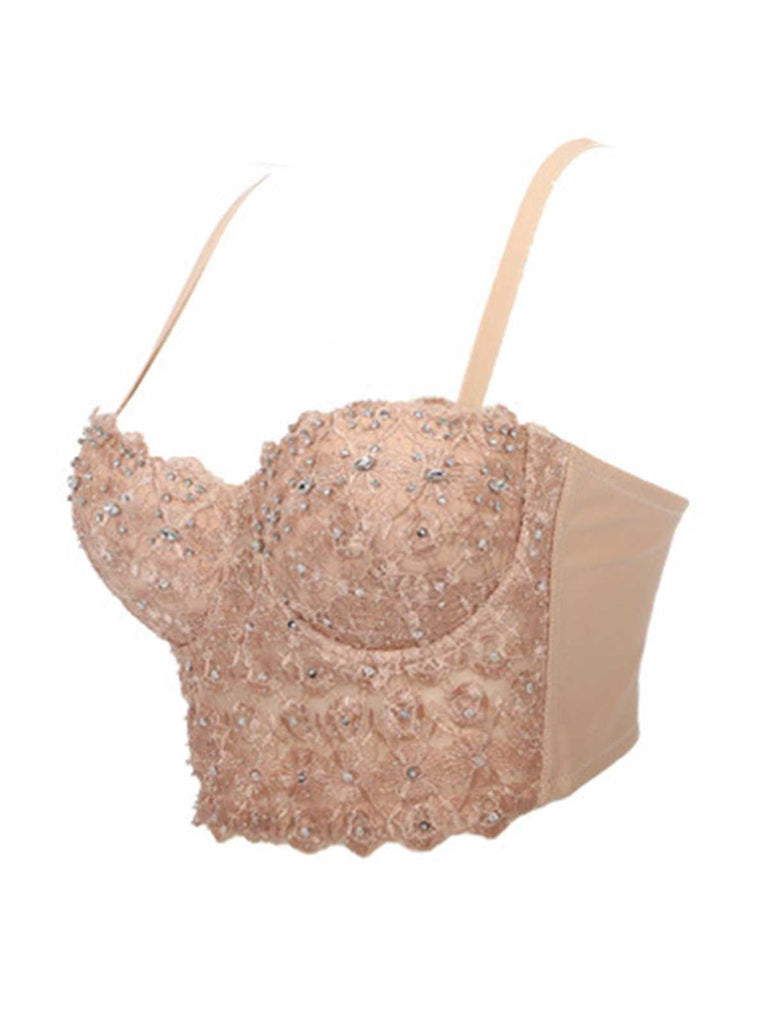 Haut corset à bretelles et strass scintillants des années 1980