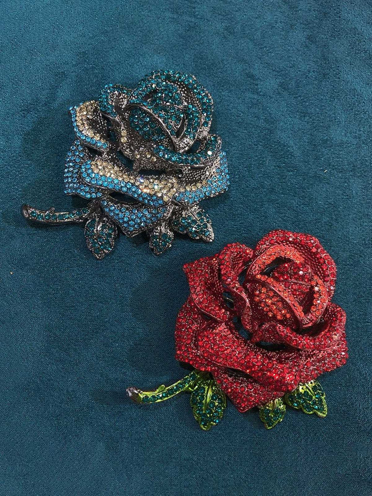 Broche rose 3D vintage en strass