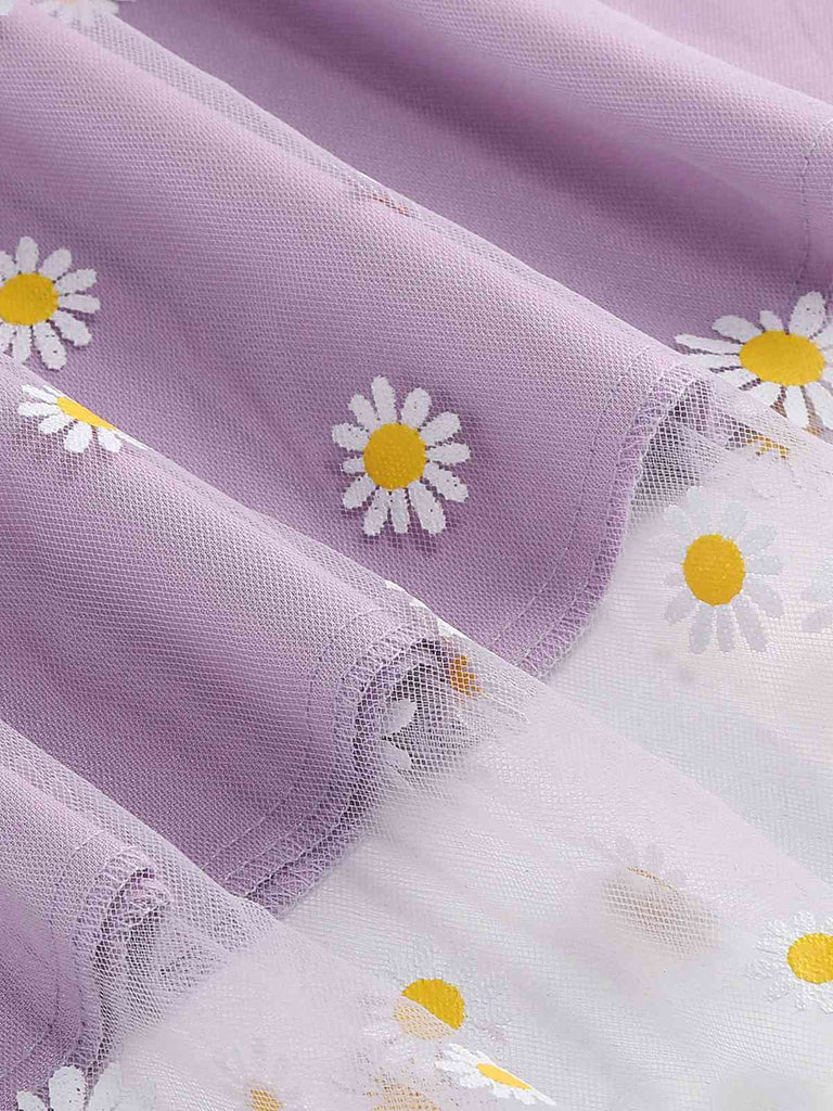 Jupe trapèze taille haute en maille marguerite des années 1940