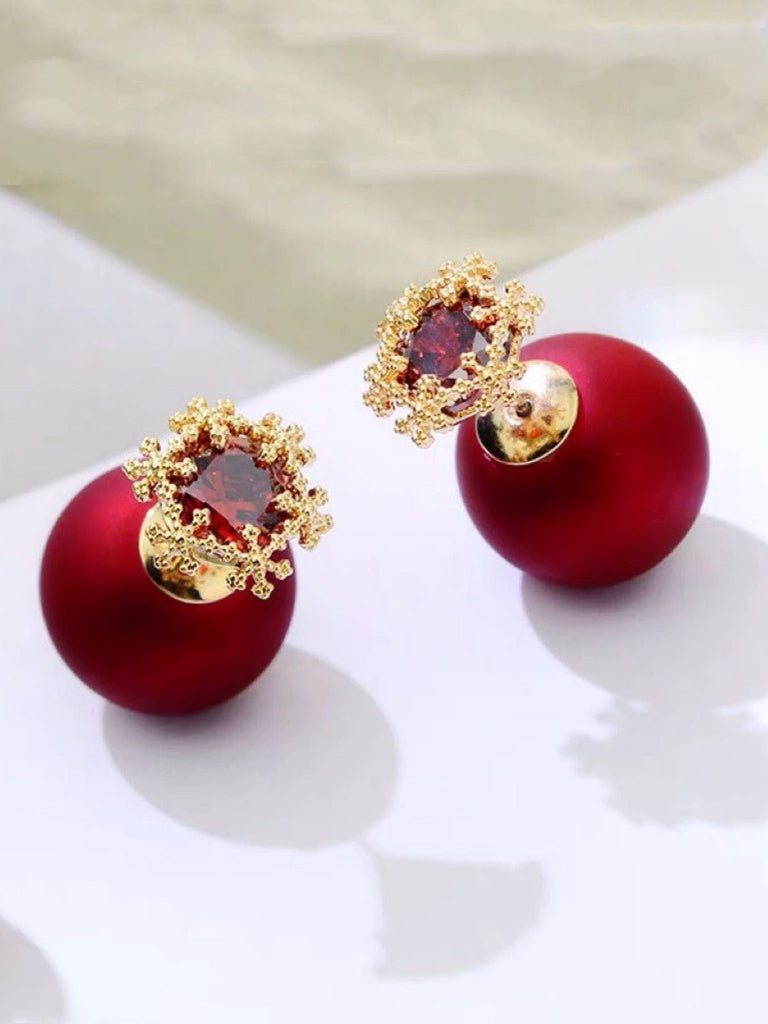 Boucles d'oreilles à flocon de neige avec pierres précieuses rouge de Noël
