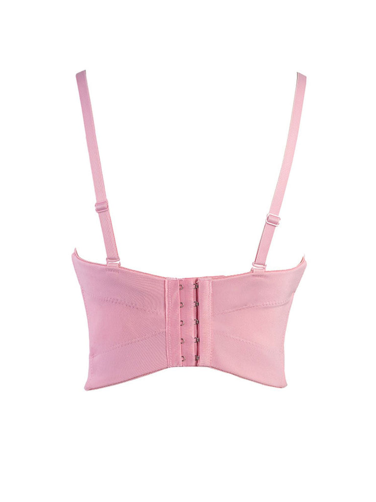 Haut court rose à fleurs 3D et strass des années 1970