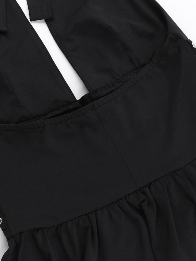 Haut dos nu noir à strass style punk des années 1980