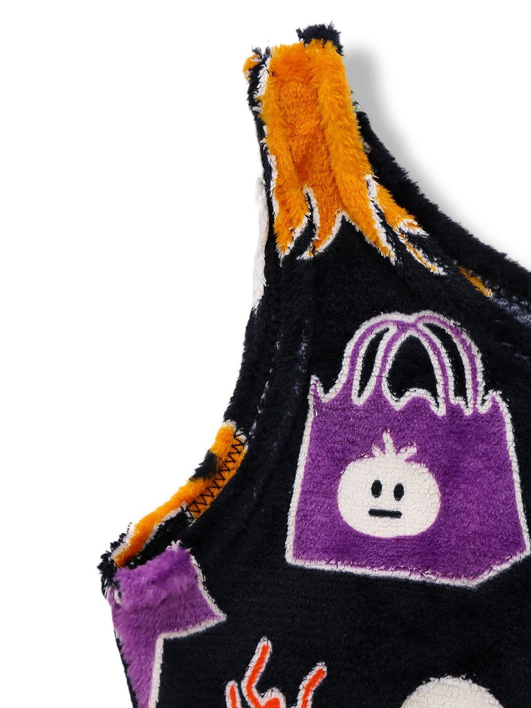 2PCS Pyjama en flanelle noire à motif fantôme d'Halloween des années 1970