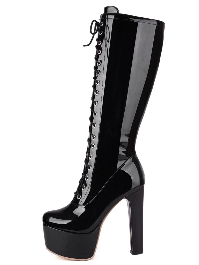 Bottes à talons aiguilles en cuir verni