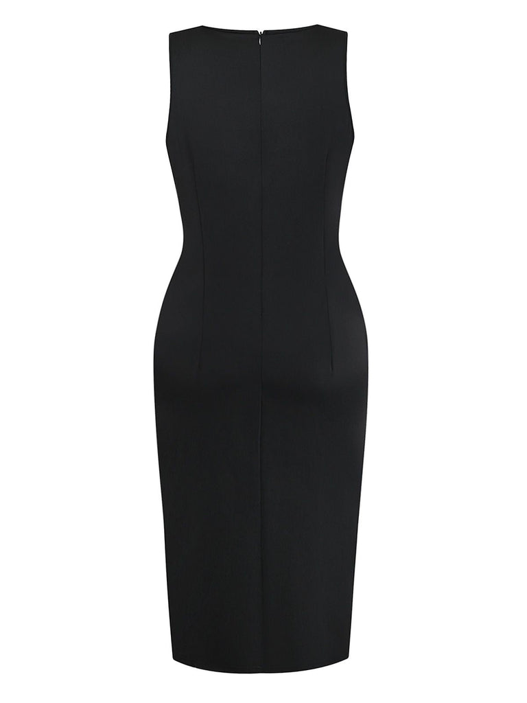 Robe crayon noire sans manches colorblock années 1960