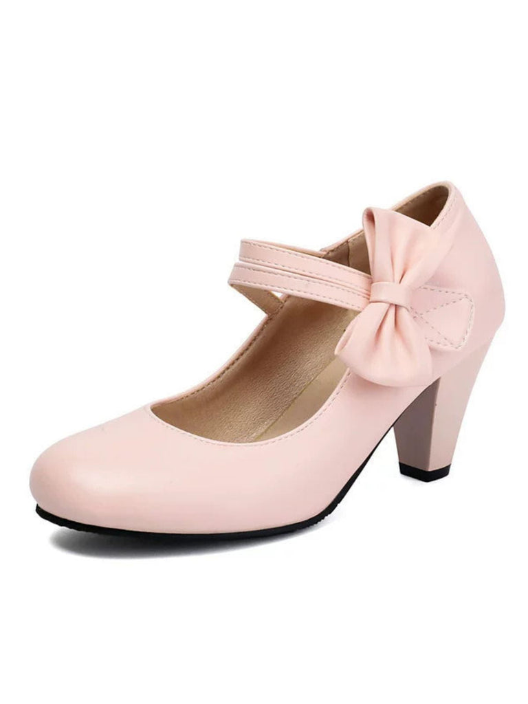 Chaussures à talons hauts en cuir massif à brides et nœuds vintage