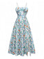 Robe à fleurs à bretelles fente latérale années 1950