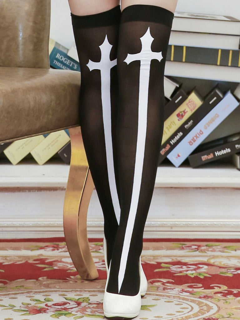 Bas cuissardes à imprimé croix d'Halloween