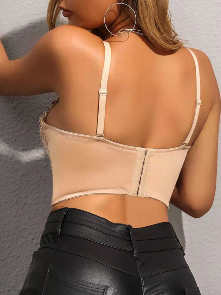 Haut corset à bretelles et strass scintillants des années 1980