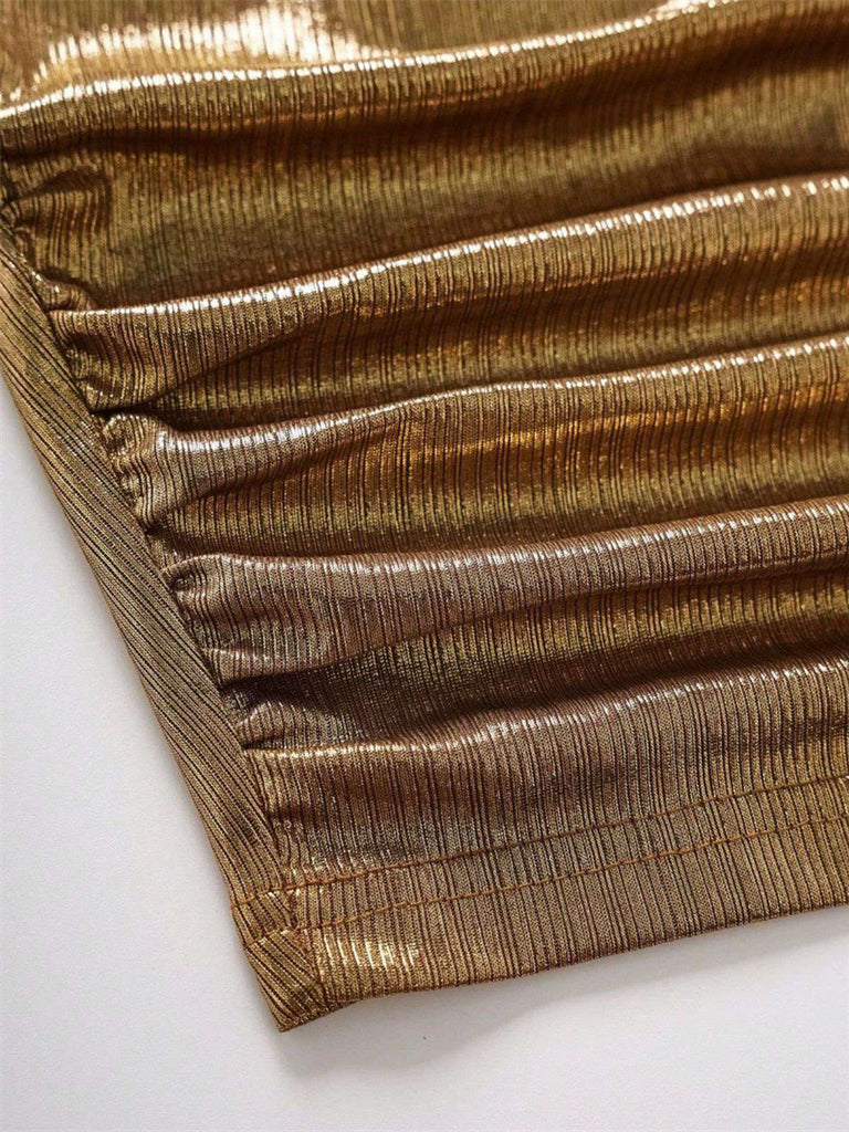 Haut froncé sans manches col irrégulier avec nœud doré des années 1960