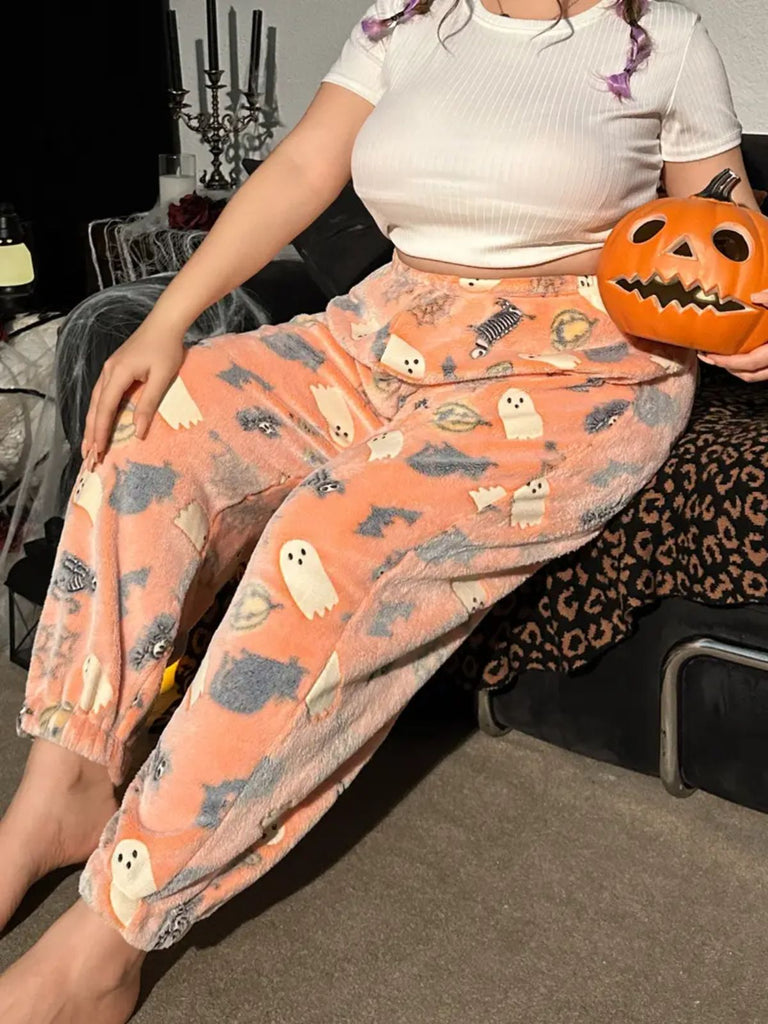 Pantalon de pyjama fantôme citrouille lumineux d'Halloween des années 1970
