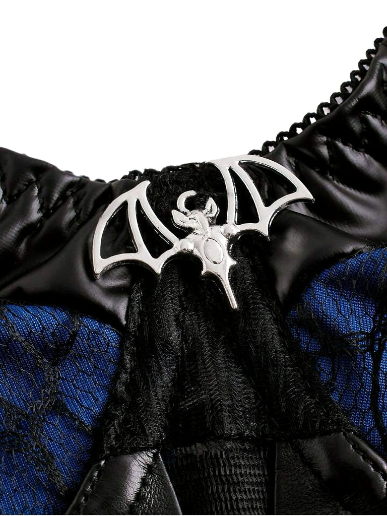 Haut corset patchwork en dentelle punk bleu foncé des années 1980