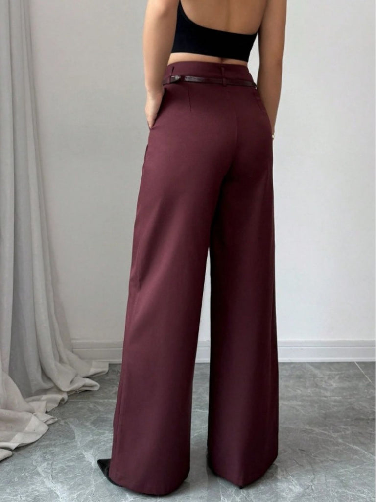 Pantalon large taille haute bordeaux des années 1960