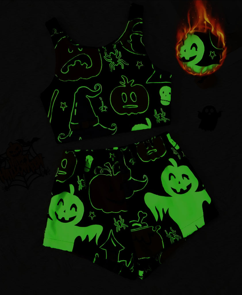 2PCS Pyjama en flanelle noire à motif fantôme d'Halloween des années 1970