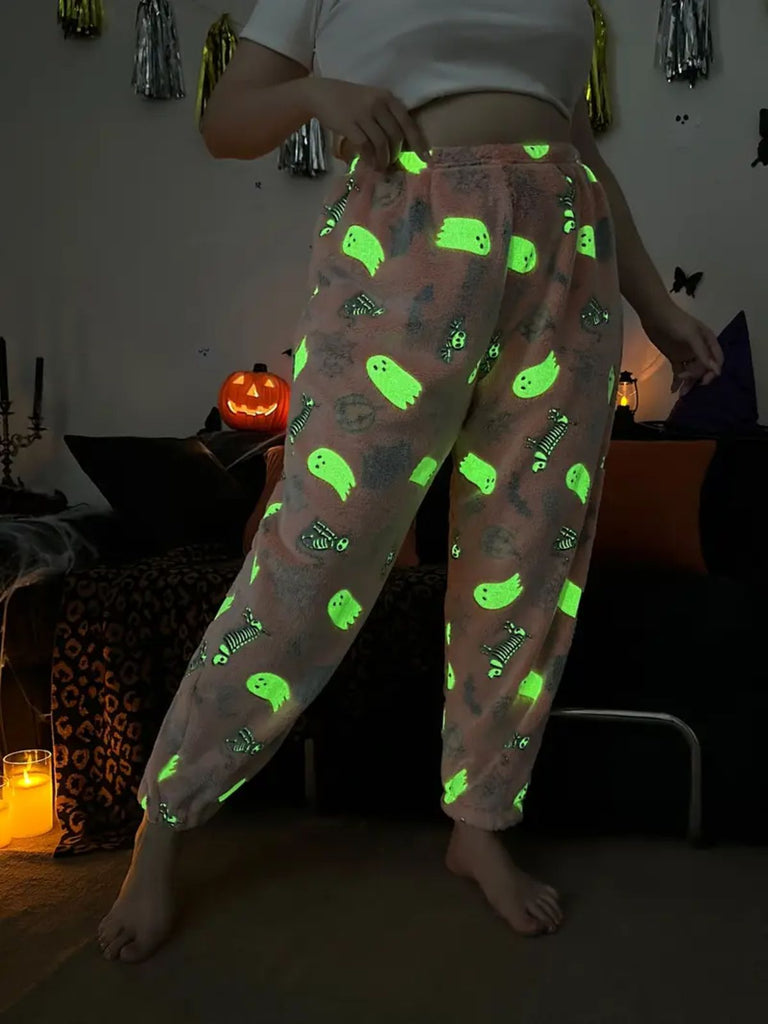 Pantalon de pyjama fantôme citrouille lumineux d'Halloween des années 1970
