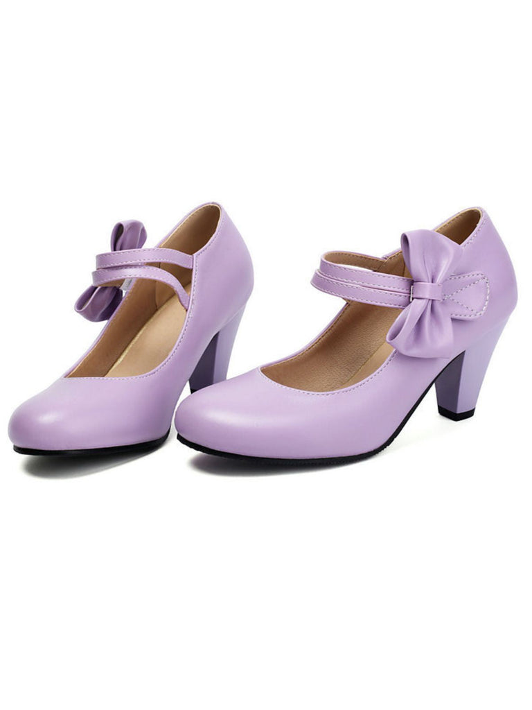 Chaussures à talons hauts en cuir massif à brides et nœuds vintage