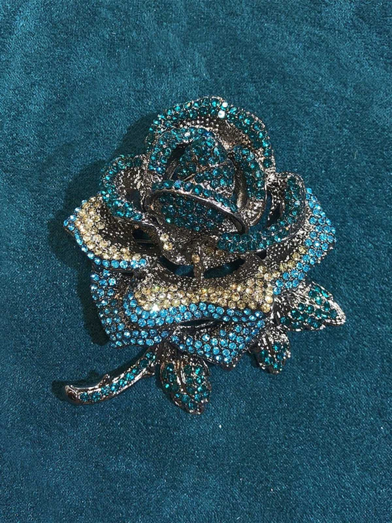 Broche rose 3D vintage en strass