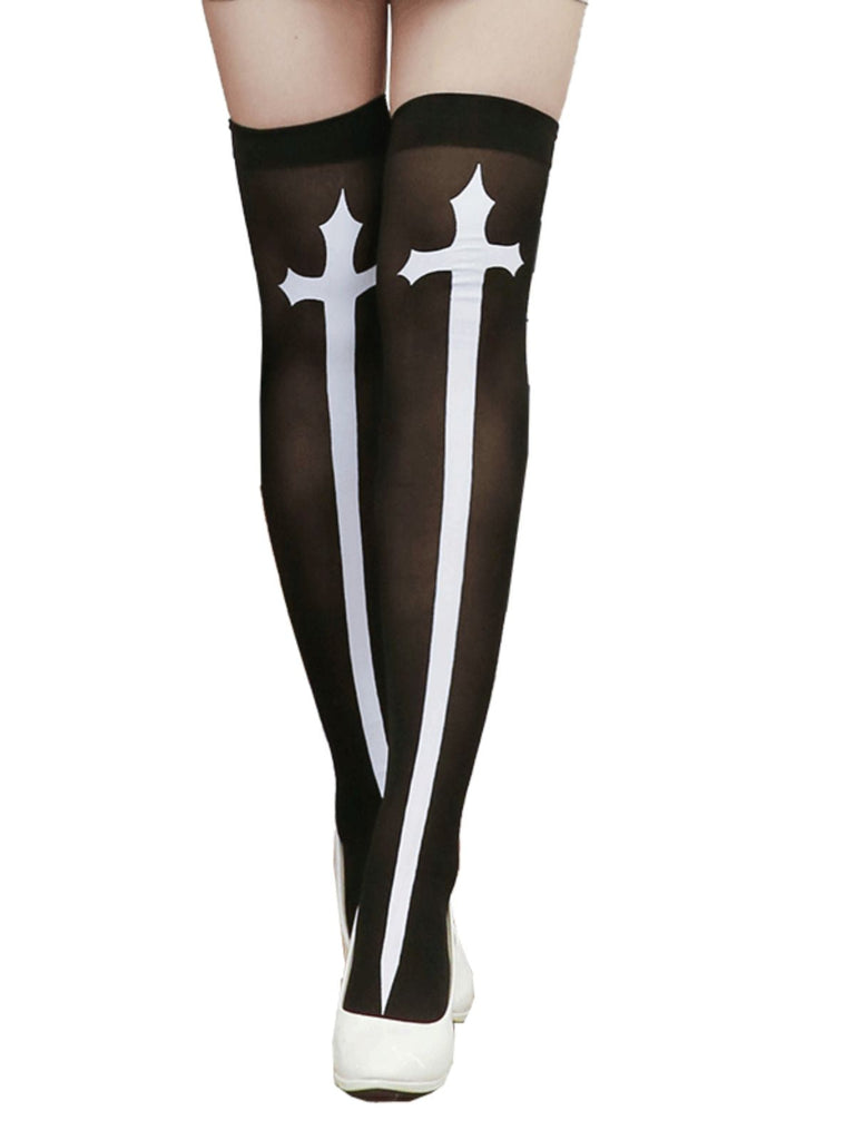 Bas cuissardes à imprimé croix d'Halloween