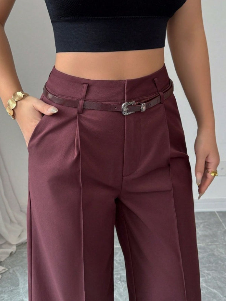Pantalon large taille haute bordeaux des années 1960