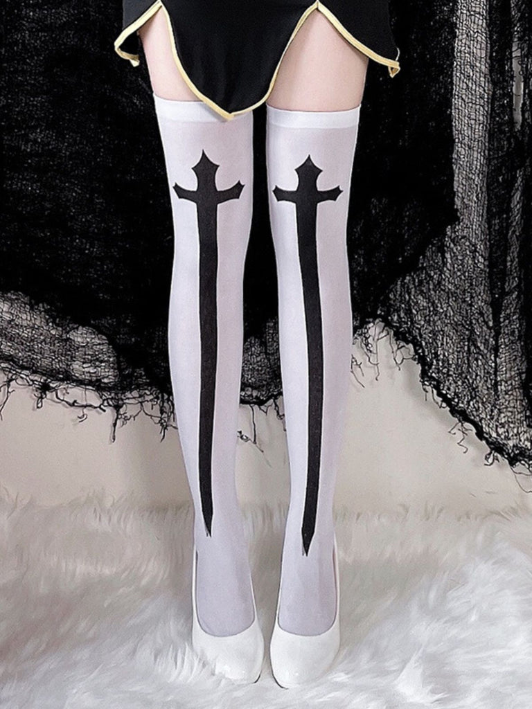 Bas cuissardes à imprimé croix d'Halloween