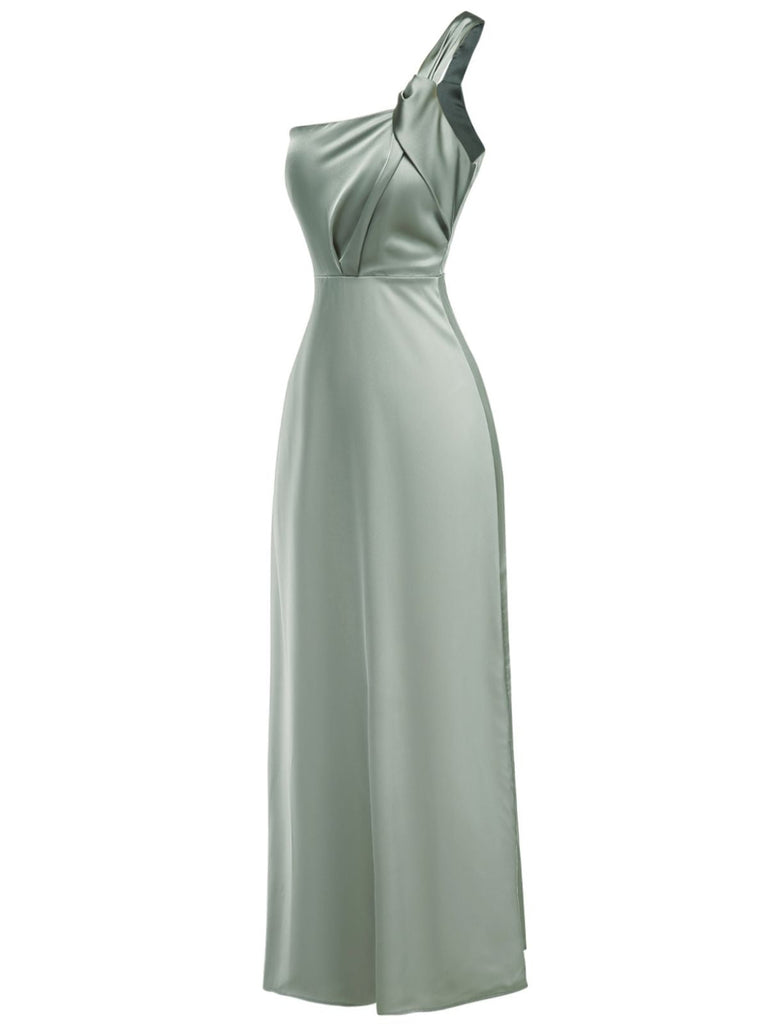 Robe de soirée une épaule en satin uni des années 1940