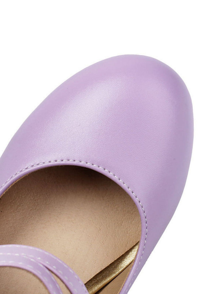 Chaussures à talons hauts en cuir massif à brides et nœuds vintage