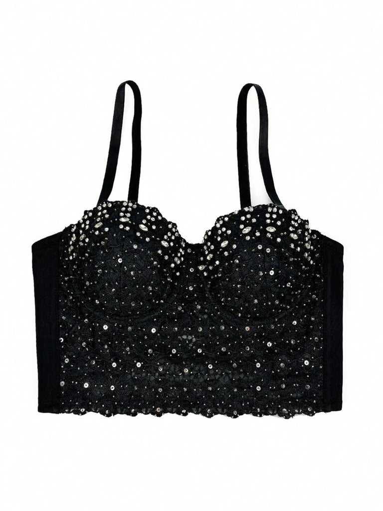 Haut corset à bretelles et strass scintillants des années 1980