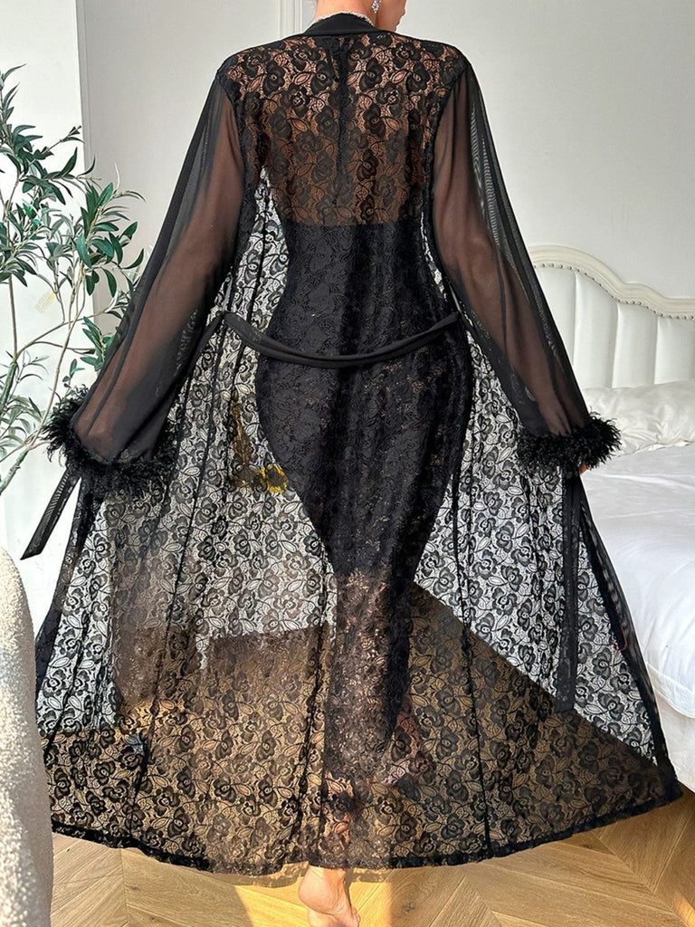 2PCS Ensemble de nuit transparent en dentelle noire des années 1940