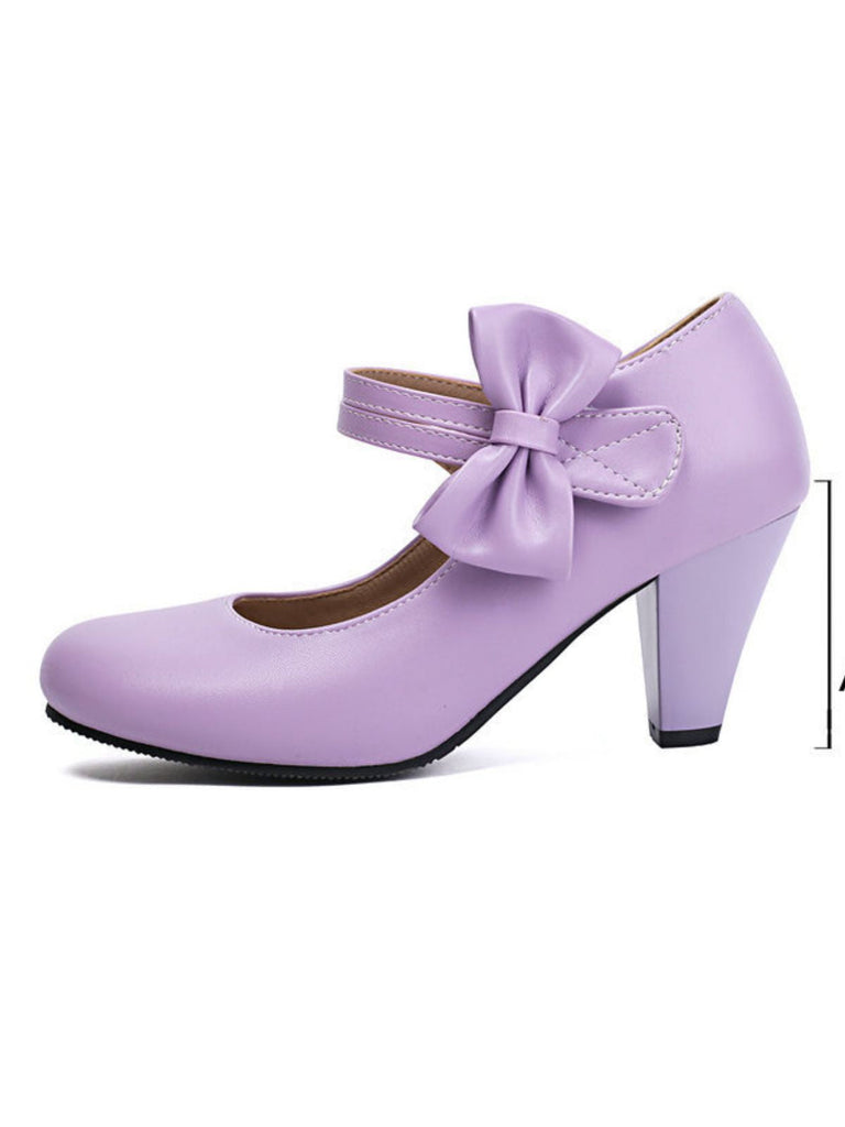 Chaussures à talons hauts en cuir massif à brides et nœuds vintage