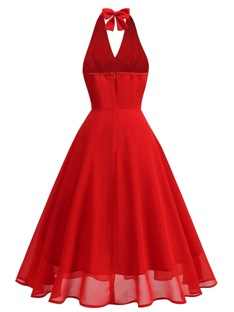 Robe dos nu en maille col V et licou des années 1950