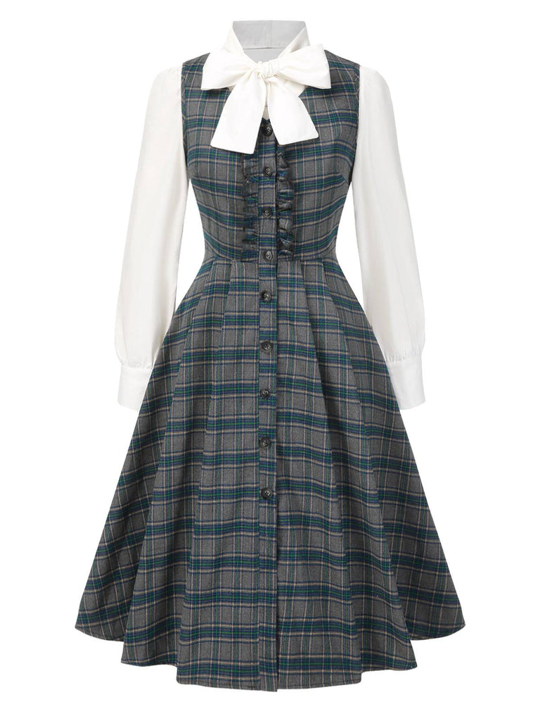 2PCS Robe gris à volants et chemisier en coton années 1950