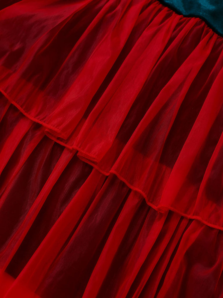 Robe de sapin de Noël en velours et maille patchwork avec nœud des années 1960