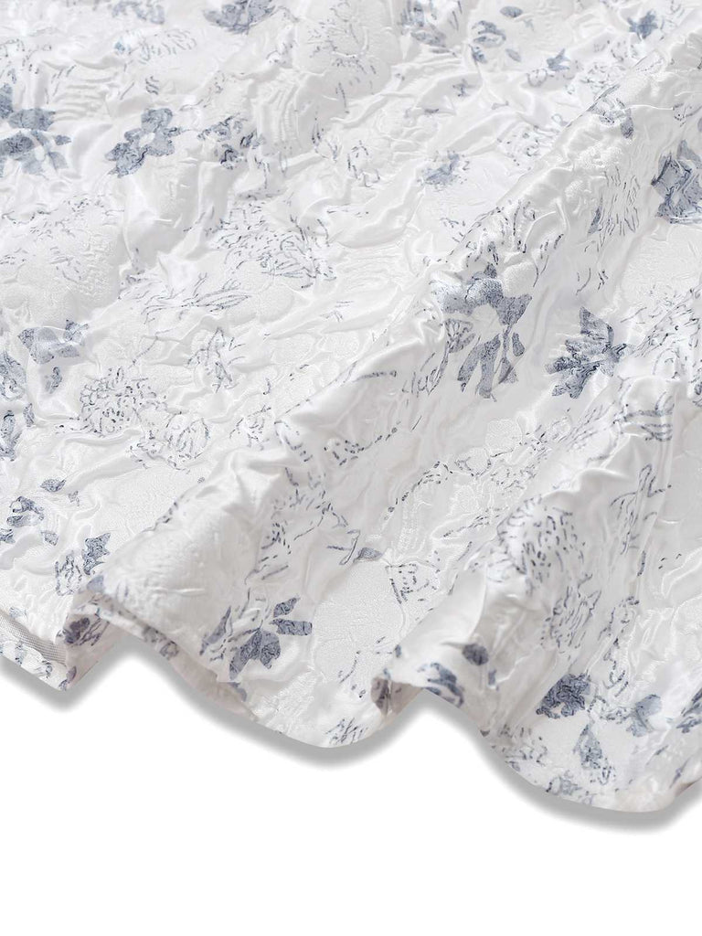 Robe en jacquard froissé à fleurs avec ceinture large lacets des années 1940