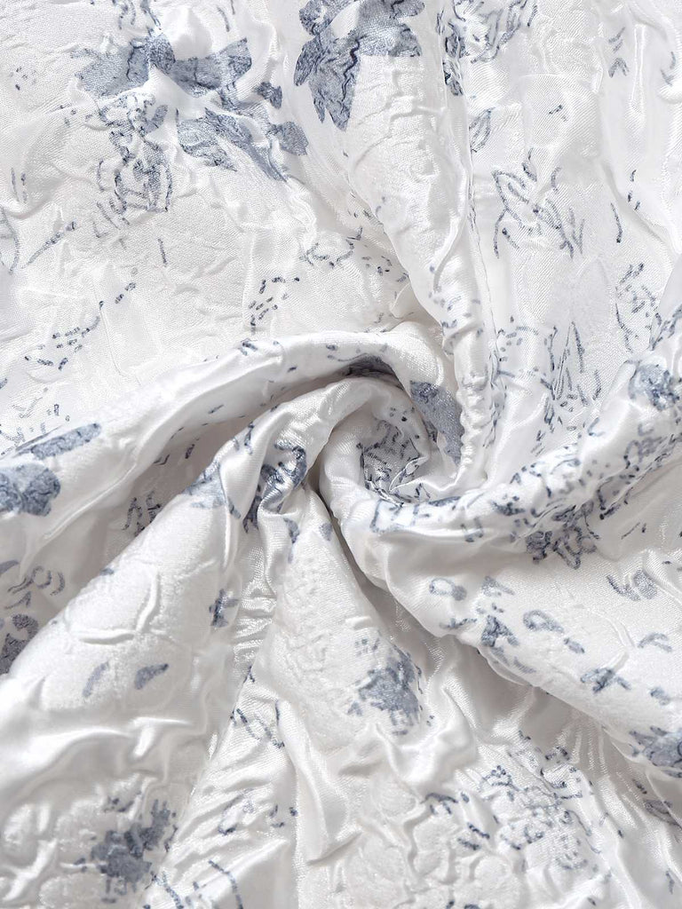 Robe en jacquard froissé à fleurs avec ceinture large lacets des années 1940