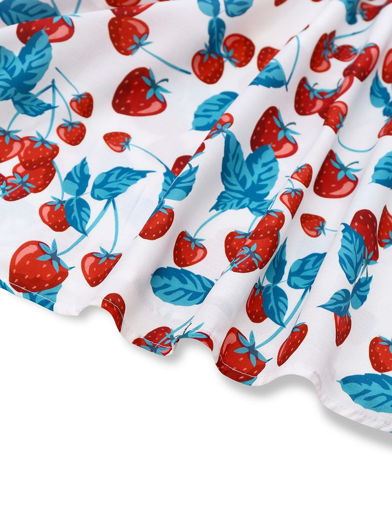 Robe à bretelles larges et col carré fraise des années 1950