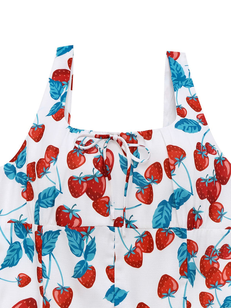 Robe à bretelles larges et col carré fraise des années 1950