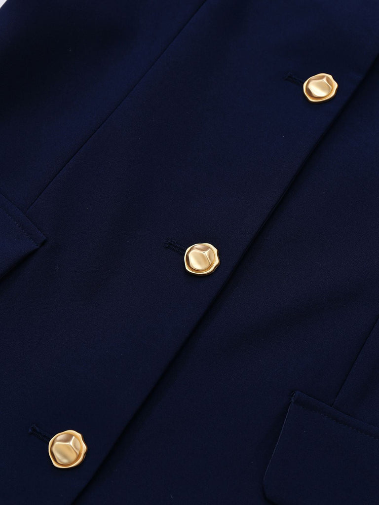 Robe bleue foncé à boutons et poignets bruts années 1960