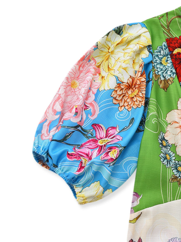 Robe fleur à manches bouffantes années 1940